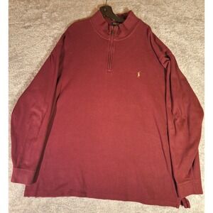 Polo Ralph Lauren Mens 3XL Tall Burgundy Quarter Zip Estate Rib Cotton Pullover